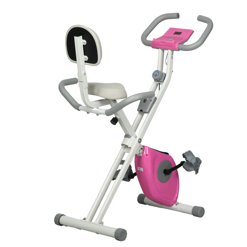 Soozier Foldable Magnetic Exercise Bike Indoor Stationary Upright Fitness Cycling Bike, 8 Level Quiet Magnetic Resistance, Pink