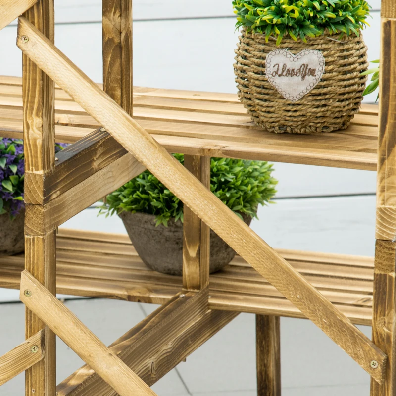 Outsunny 39.5'' L x 31.5" W x 31.5"H 3 Tier Flower Stand Wood Planter Ladder Display  Rack for Garden Indoor Outdoor Backyard Storage Shelf Unit