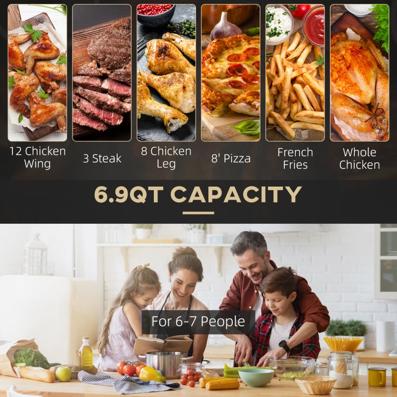 HOMCOM Air Fryer, 1700W 6.9 Quart Air Fryer Oven with 360° Air Circulation, Adjustable Temperature, Timer and Nonstick Basket for Oil Less or Low Fat Cooking