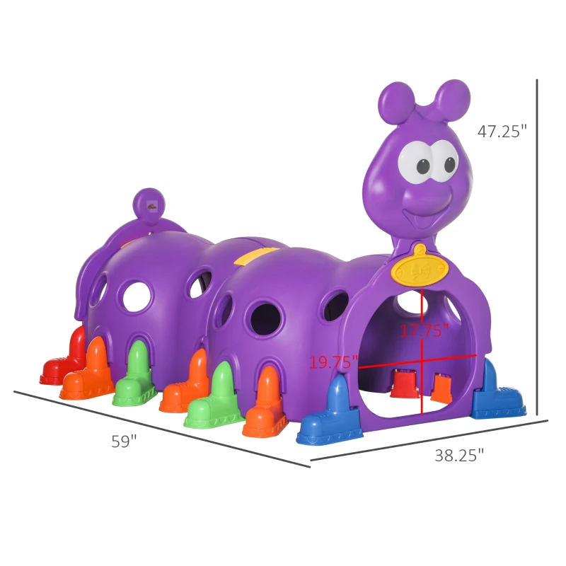 Qaba Caterpillar Tunnel, Toddler Tunnel for Kids Crawl and Climb Through, Kids' Play Structure Indoor Outdoor, 2 Sections, Purple