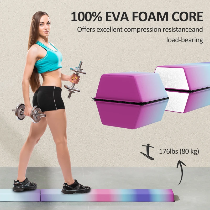 Soozier 7.7ft Folding Balance Beam, Gymnastics Equipment with Anti-Slip Bottom for Kids Home Training, Multicolour