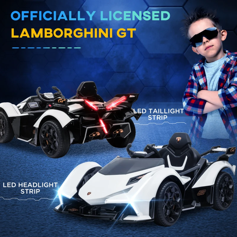 Aosom Kids Ride On Sports Car, 12V Battery Powered Electric Toy w/ Parent Remote Control, Horn, Music & LED Headlights Taillights for 3-6 Years Old White