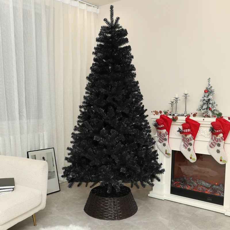 HOMCOM 7.5ft Unlit Artificial Black Christmas Tree, Holiday Décor with 1346 Branch Tips, Auto Open and Steel Base