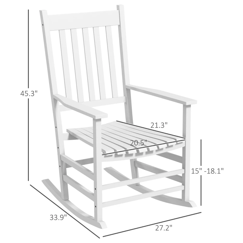 Outsunny Wooden Rocking Chair Set, Curved Armrests, High Back, Slatted Seat Outdoor Rocker Set, White