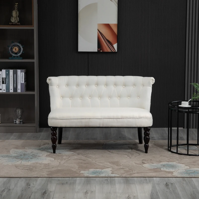 HOMCOM Upholstered Armless Fabric Loveseat with Button Tufted Design for Living Room with Wood Legs, Cream White