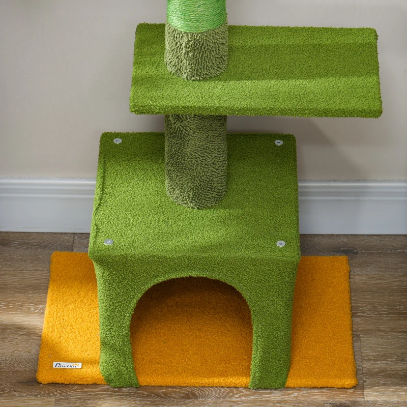 PawHut Floor to Ceiling Cat TreeTower with 90.5"-108" Adjustable Height, Scratching Posts, Hammock, Comdo, Toy Ball, Green