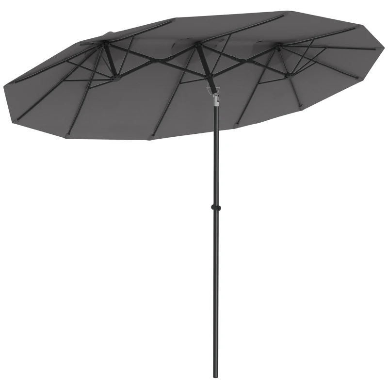 Outsunny Double Sided Patio Umbrella, 9.5' Large Outdoor Market Umbrella with Push Button Tilt and Crank, 3 Air Vents and 12 Ribs, for Garden, Deck, Pool, Gray(m-11)