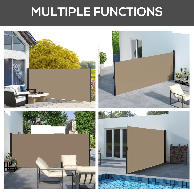 Outsunny 13' x 6' Retractable Side Awning, Outdoor Privacy Screen for Garden, Hot Tub, Balcony, Terrace, Pool, Khaki