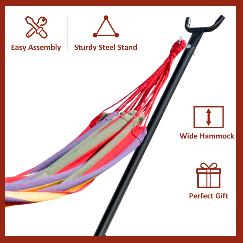 Outsunny Patio Hammock with Stand, Fabric Outdoor Hammock Bed with Stand, Free Standing Adjustable Lounge Chair Includes Portable Carrying Case for Outdoor or Indoor