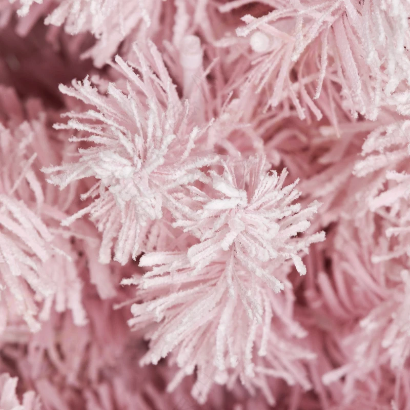 HOMCOM 7ft Pencil Christmas Tree, Slim Artificial Christmas Tree with Snow Flocked Branches and Warm White LED Lights, Pink