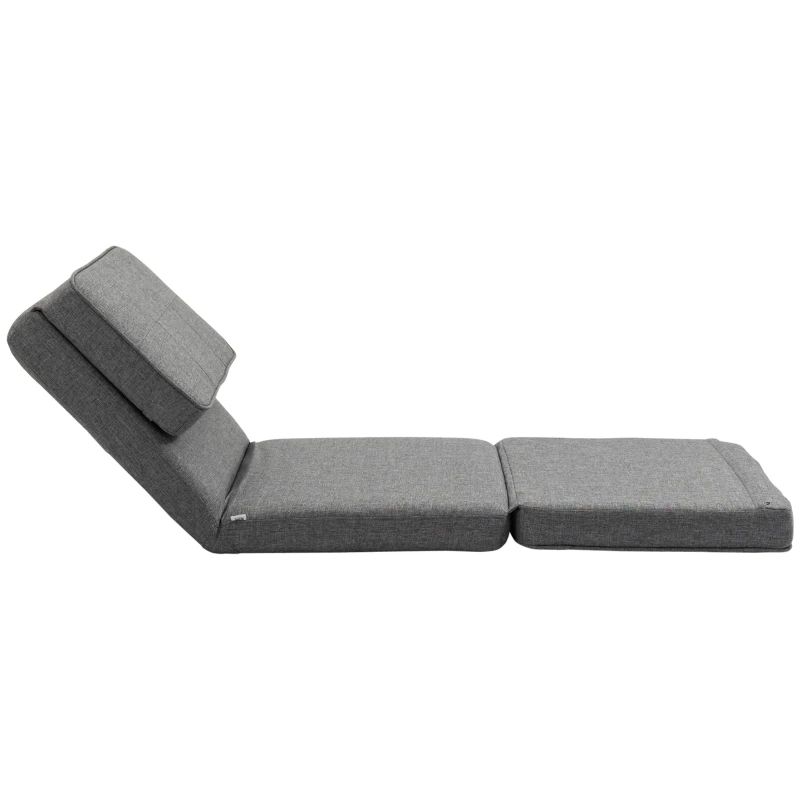 HOMCOM Convertible Flip Chair, Folding Upholstered Floor Sofa, Adjustable Guest Chaise Lounge, Dorm Bed with Metal Frame for Living Room and Bedroom, Dark Gray