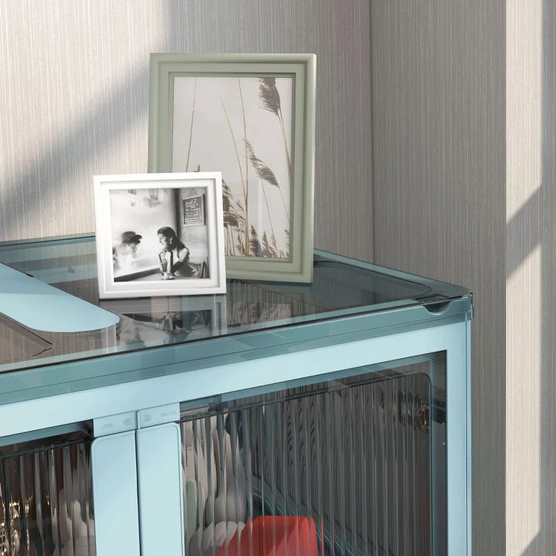 HOMCOM 3 Packs of Collapsible Stackable Storage Bins with Lids, Wheels, 32 Gal, Blue