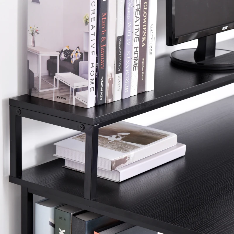 HOMCOM Computer Desk with Shelves and CPU Stand, Home Office Desk Workstation with Adjustable Feet, Black Wood Grain