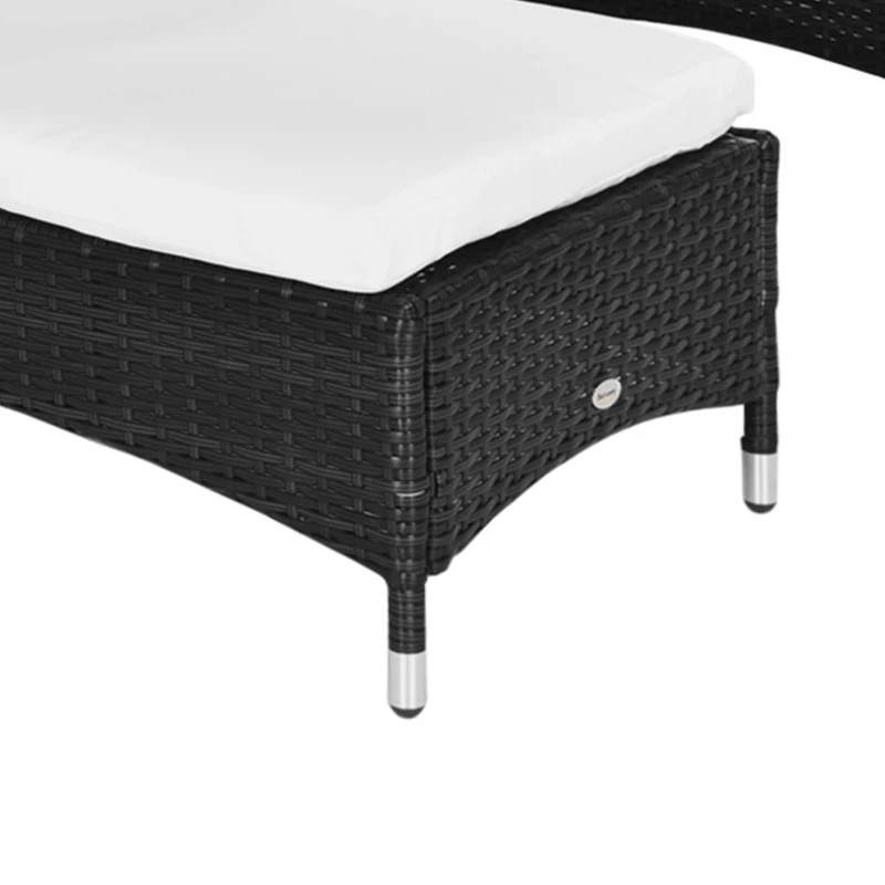 Outsunny Wicker Outdoor Chaise Lounge Chair Set of 3 with Side Table, 5-Level Adjustable Backrest PE Rattan Pool Lounge Chair with Wheels, Cushion & Headrest, Black and Cream White