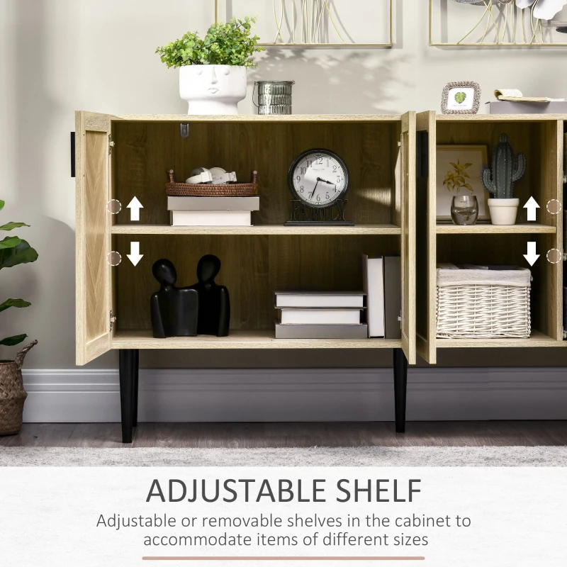 HOMCOM 61.5"L Sideboard Buffet Cabinet, Coffee Bar Cabinet Kitchen Cabinet with Drawers and Adjustable Shelves for Living Room, Dining Room, Kitchen, Oak