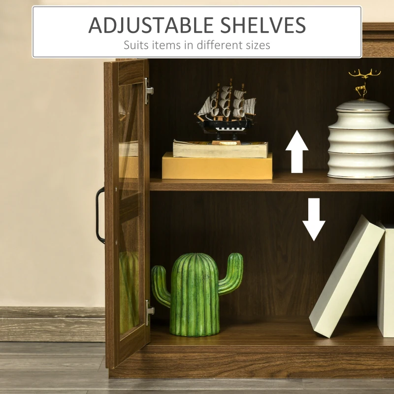 HOMCOM Sideboard Buffet Cabinet, Glass Door Credenza, Coffee Bar Cabinet with Adjustable Shelf, Natural