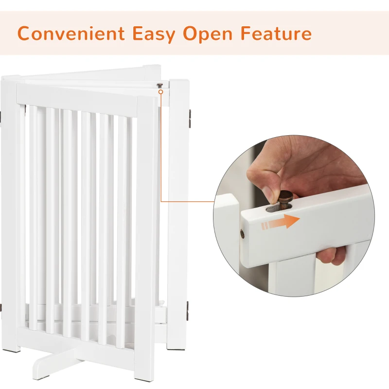 PawHut Free Standing Wooden Pet Gate Indoor Dog Barrier Foldable Step Over Doorway Fence Safety Gate with Open Door Z Shape 4 Panel