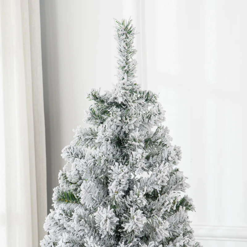 HOMCOM 6' Prelit Artificial Flocked Christmas Trees, with Snow Frosted Branches, Warm White LED Lights, Auto Open