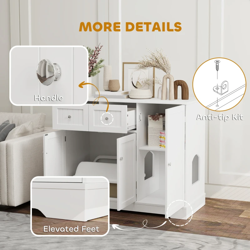 PawHut Cat Litter Box Enclosure with Drawers, Storage, Anti-tip Kit, 39" x 18" x 31.5", White