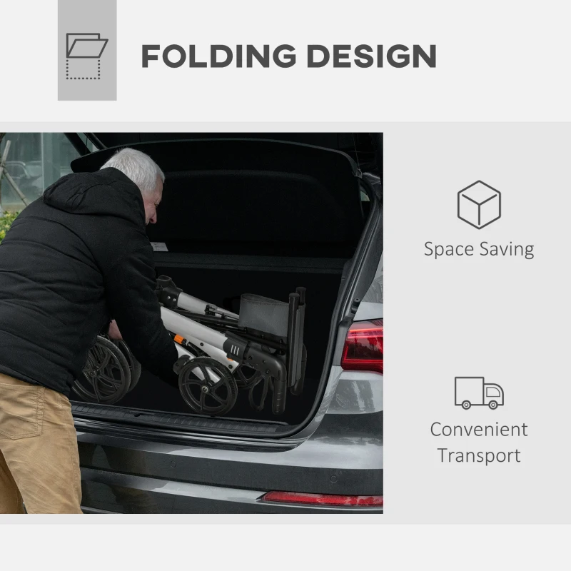 HOMCOM Aluminum Rollator Walker for Seniors and Adults with 10'' Wheels FSA HSA Eligible, Seat and Backrest, Folding Rolling Walker with Adjustable Handle and Storage Bag, Support up to 300lbs, Gray