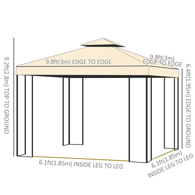 Outsunny 10'x10' Soft-top Steel Patio Gazebo Outdoor Sun Shelter with 2-Tier Polyester Roof, Curtain Sidewalls, Beige