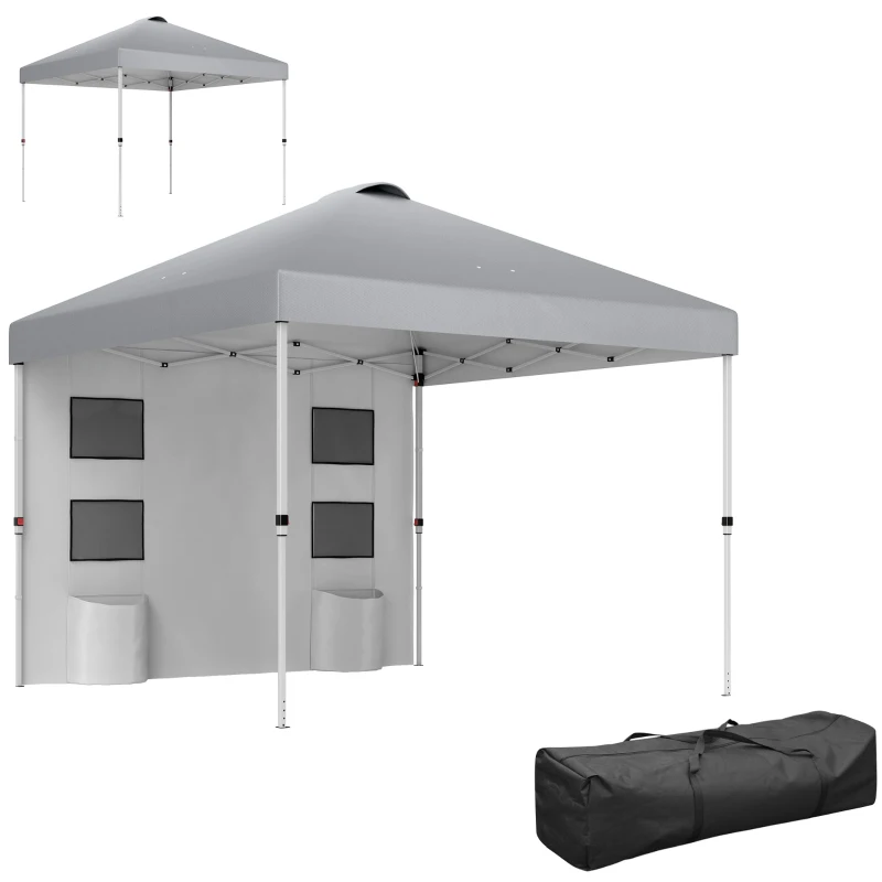 Outsunny 10' x 10' Pop Up Canopy Tent with Sidewall, Height Adjustable Instant Sun Shelter with Storage Pockets, Light Grey