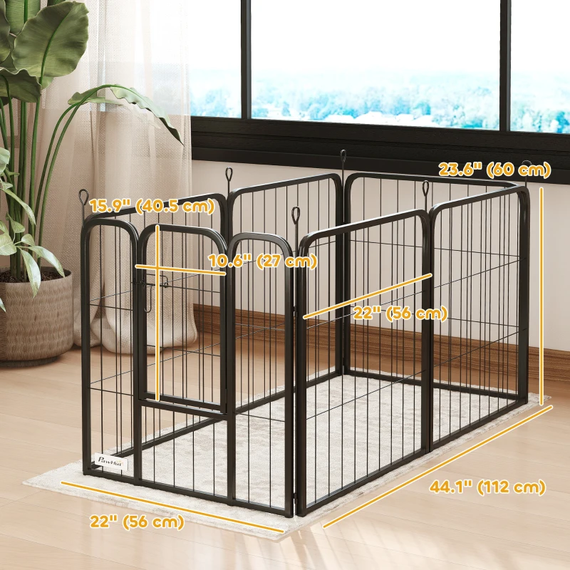 PawHut 6 Panels Heavy Duty Dog Playpen Outdoor Indoor with Door & Strap, 24" Height Portable & Foldable Pet Playpen