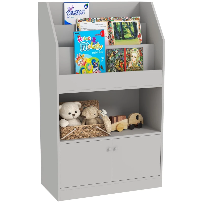 Qaba Toy Storage Cabinet, Kids Bookcase Children's Bookshelf for Kids Room, Bedroom, Playroom, Nursery, Gray