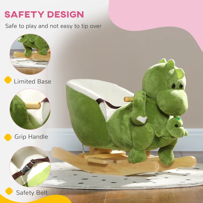 Qaba Rocking Horse, Ride on Dinosaur w/ Seat Belt, 32 Songs & Hand Puppet for 18-36 Months, Green