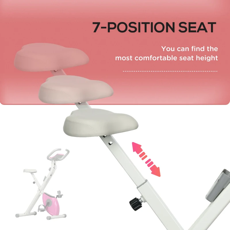 Soozier Foldable Exercise Bike Indoor Stationary Bike w/ 8-Level Magnetic Resistance LCD Screen Phone Holder for Home Gym Pink