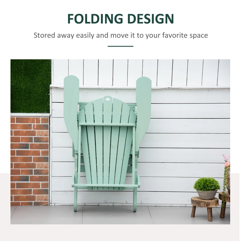 Outsunny Folding Adirondack Chair, Muskoka Chair with Pull-out Footrest, Outdoor Wooden Fire Pit Lounger for Patio, Porch, Poolside, Garden, Green