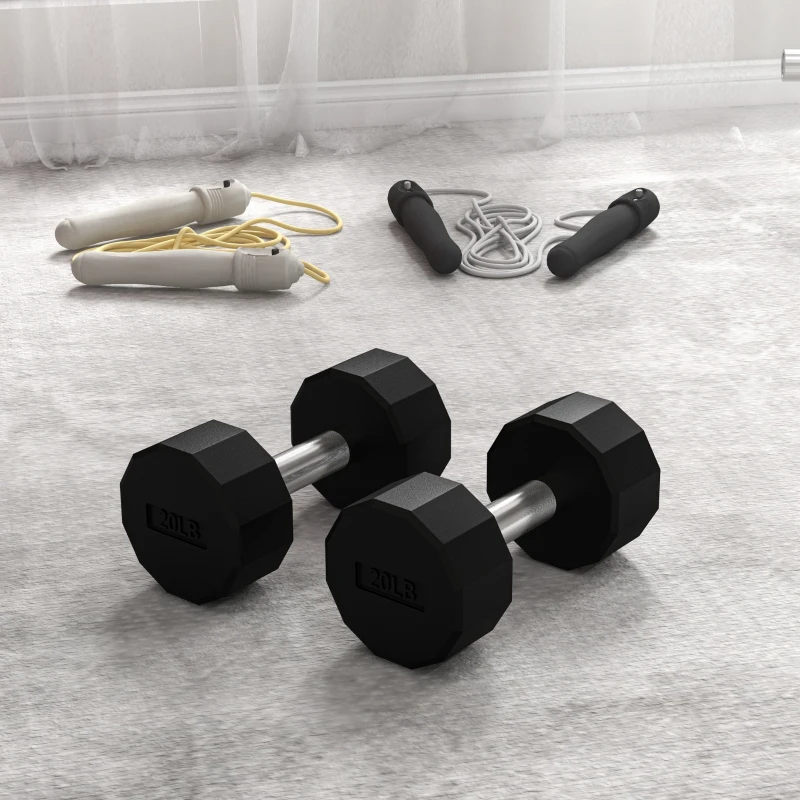 Soozier 2 x 20lbs Dumbbells Set with Non-Slip Grip, Rubber Covered Weights for Men Women Home Gym Workout