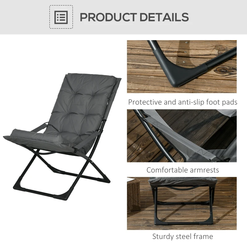 Outsunny Outdoor Folding Lawn Chair, Foldable Chair with Cushion, Armrest and Steel Frame for Poolside, Deck, Backyard