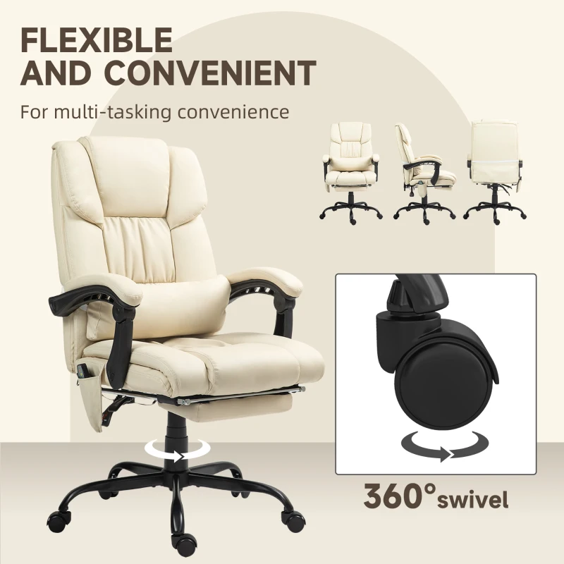 Vinsetto Massage Office Chair with 6 Vibrating Points, High Back Reclining Office Chair with Footrest and Remote, Beige