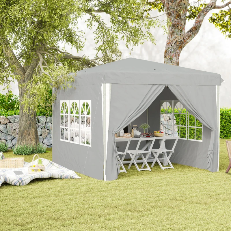 Outsunny 10' x 10' Pop-Up Canopy Tent with Sidewalls, Height-Adjustable, Carry Bag Included, for Outdoor, Garden, Patio, Light Grey