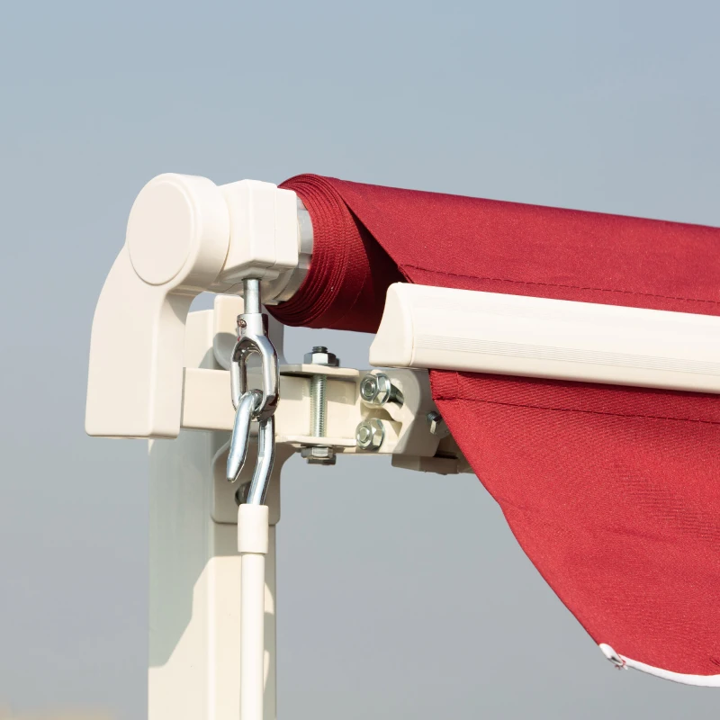 Outsunny 12' x 10' Retractable Awning Patio UV Resistant Fabric and Aluminum Frame for Deck, Balcony, Yard, Wine Red