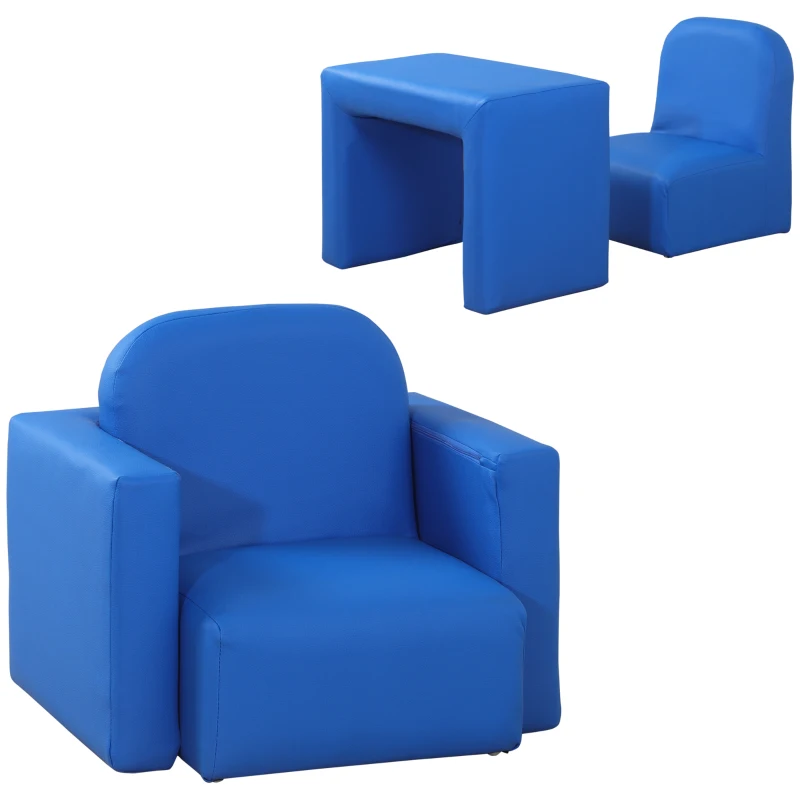 Qaba Kids Sofa, 2-in-1 Multi-Functional Toddler Table and Chair, Children Armchair Sturdy Couch for 3-9 Years Old, Blue