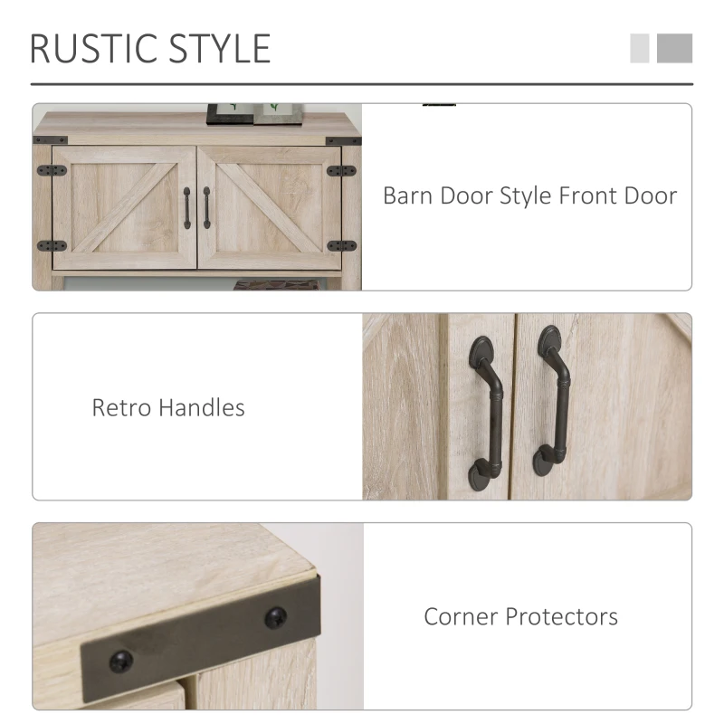 HOMCOM Farmhouse Double Door Coffee Bar Cabinet, Console Table, Sideboard Buffet Cabinet with Bottom Shelf for Entryway, Living Room, Oak