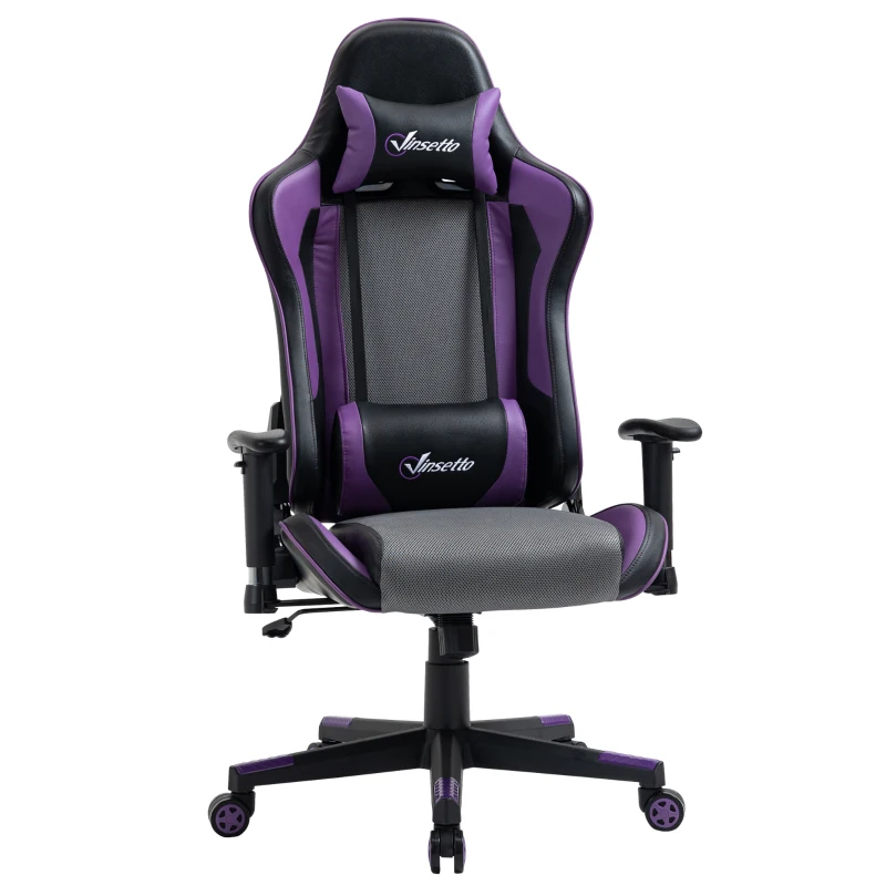 Vinsetto Gaming Chair Racing Style Ergonomic Office Chair High Back Computer Desk Chair Adjustable Height Swivel Recliner with Headrest and Lumbar Support, Purple