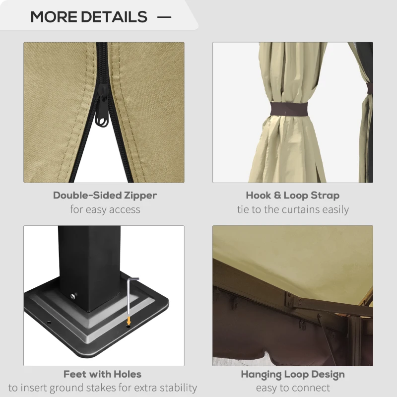 Outsunny 10' x 10' 2-Tier Outdoor Gazebo Canopy Tent with Zippered Mesh Sidewalls, Aluminum Frame for Patio, Backyard, Beige