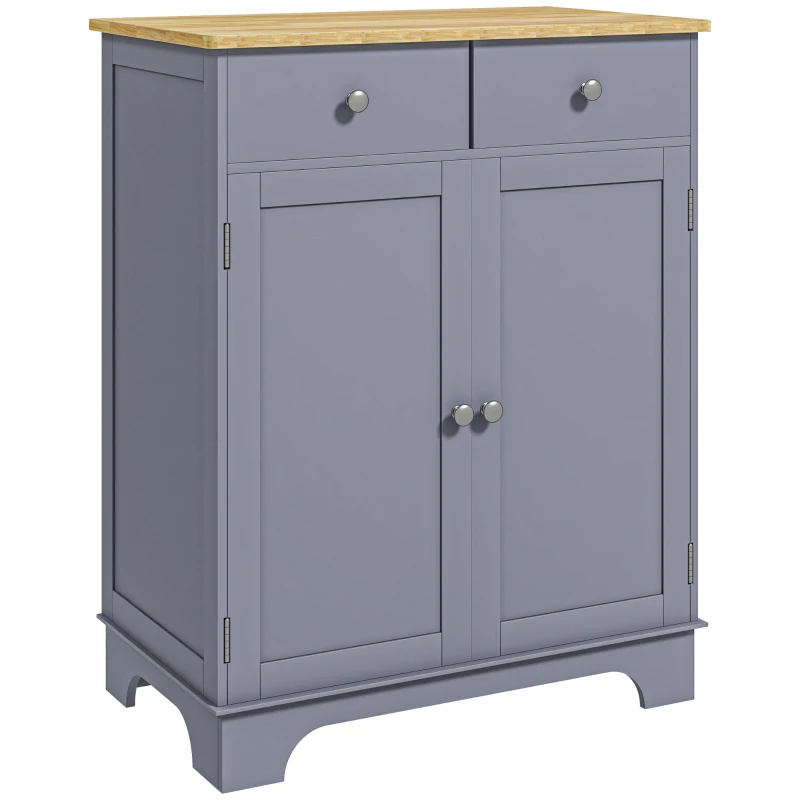 HOMCOM Kitchen Storage Cabinet with Adjustable Shelf, 2 Drawers and 2 Doors, Sideboard Buffet Cabinet, Grey