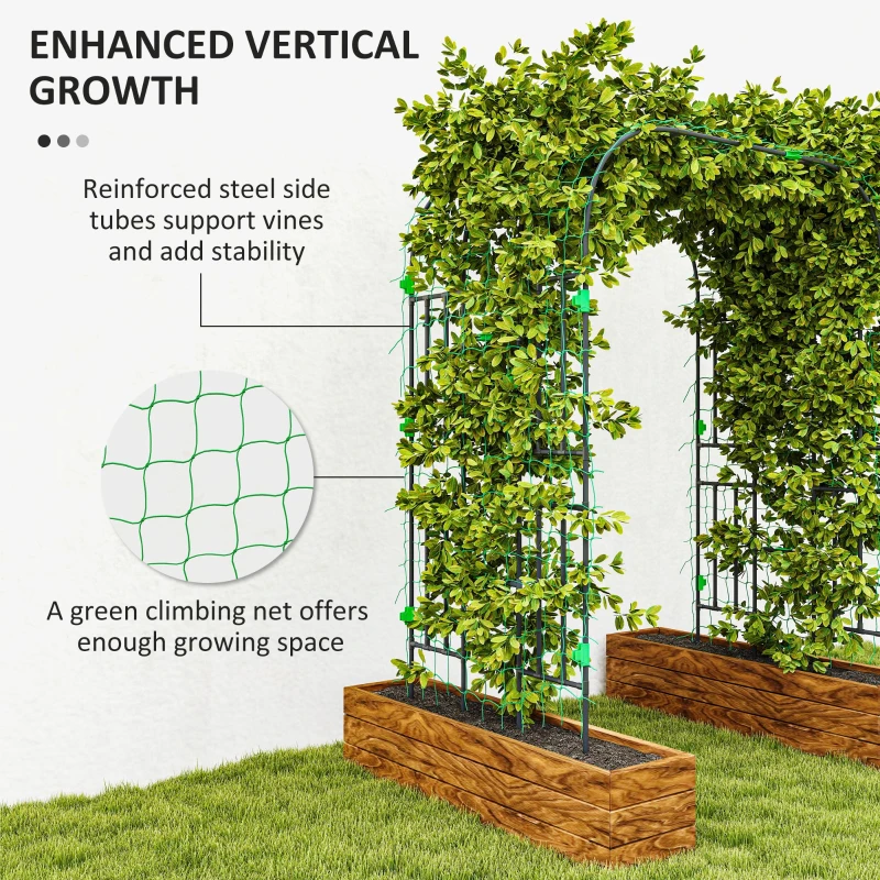 Outsunny Garden Arch Trellis, 8 FT Tall Metal Plant Trellis Support with Climbing Net, Cucumber Trellis for Climbing Plants