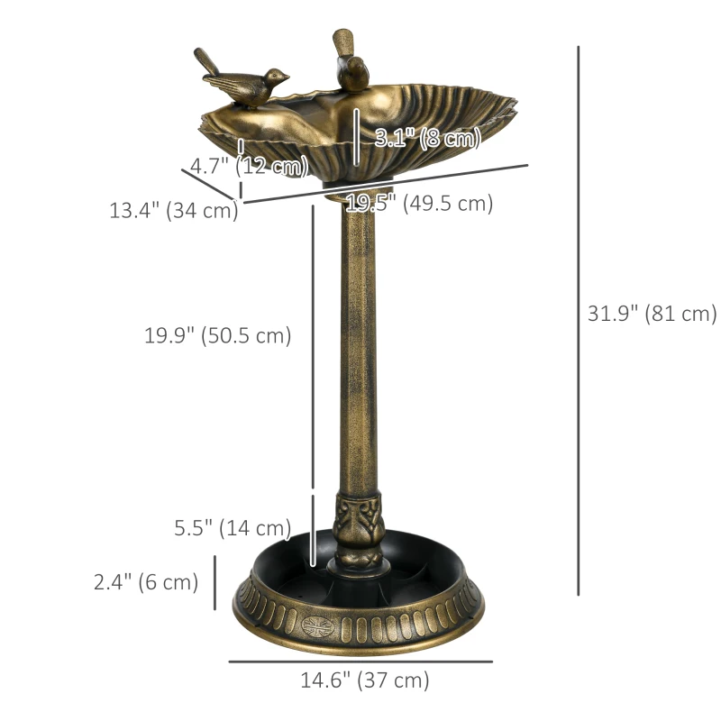 Outsunny 32" Bird Bath with Decorative Birds, Vintage Birdbath with Flower Planter Base for Garden, Bronze