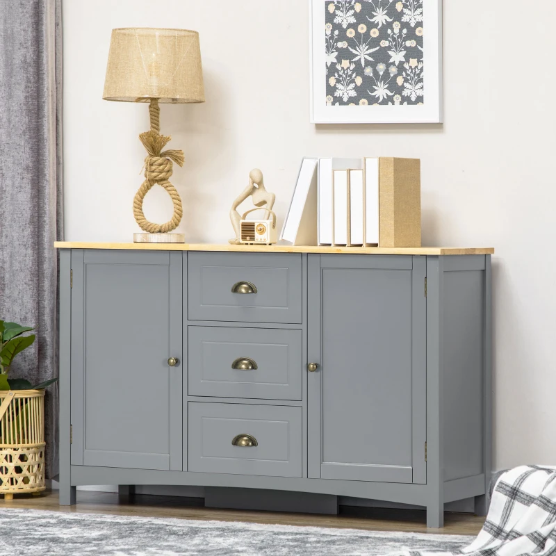 HOMCOM Buffet Cabinet with 3 Storage Drawers, Sideboard for Living Room, Gray