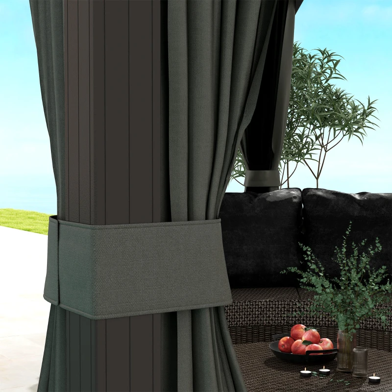 Outsunny 10' x 12' Deluxe Hardtop Gazebo with Metal Roof, Aluminum Frame Patio Gazebo Garden Sun Shelter Outdoor Pavilion with Curtains and Netting, Grey