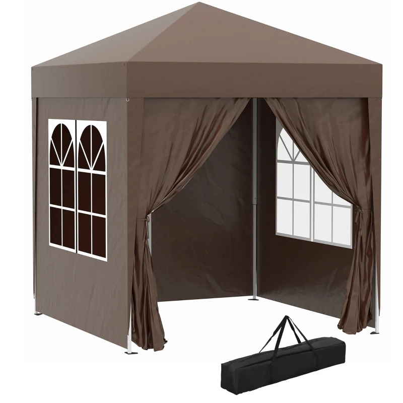 Outsunny 6.6'x6.6' Pop Up Canopy Tent with Sidewalls, Instant Sun Shelter Camping Gazebo with Carry Bag, Brown