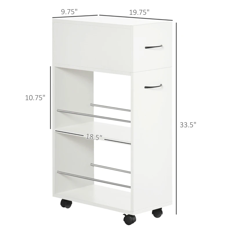 HOMCOM 3- tier Slim Storage Cart, Rolling Narrow Kitchen Cart on Wheels for Small Place, Slide Out Side Utility Cart for Bathroom, Laundry