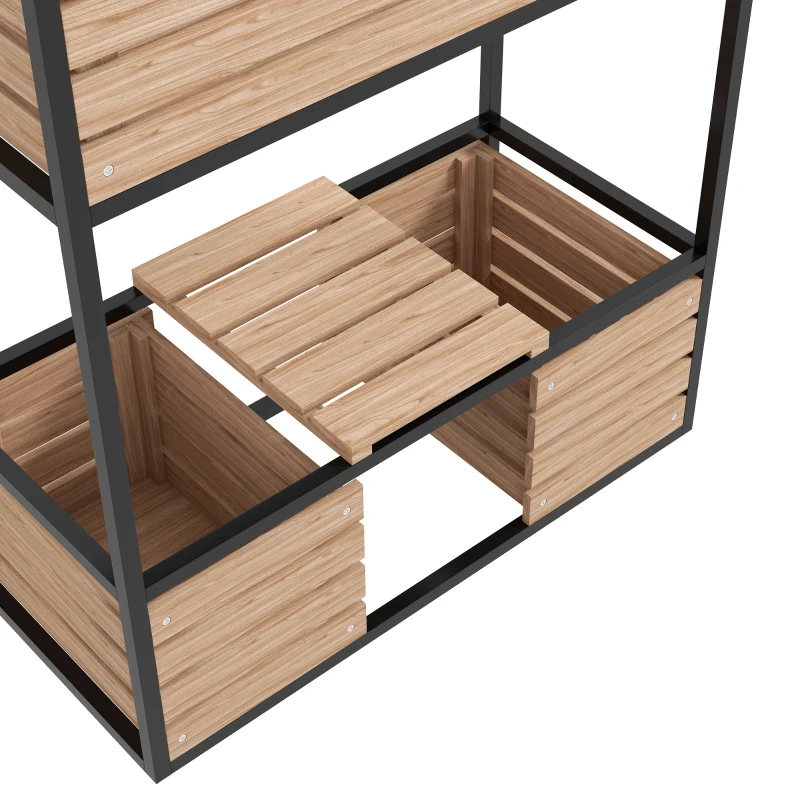 Outsunny Elevated Planter Box, Wooden Raised Garden Bed with Storage Shelf for Flowers, Vegetables, Herbs, Light Brown