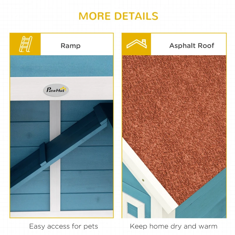 PawHut Rabbit Hutch Outdoor with Asphalt Roof, Handle, Wheels, 64" x 23.3" x 30.6", for Small Animals, Blue