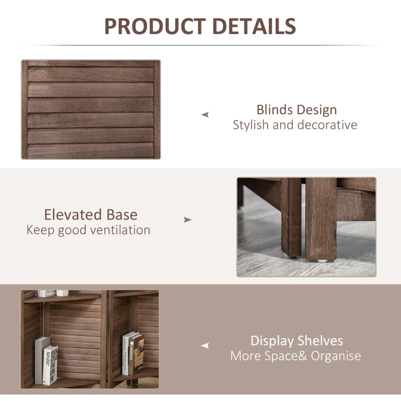 HOMCOM Room Divider, 4 Panel 67" Tall Wood Privacy Screen with 3 Display Shelves, and Folding Storage for Bedroom or Home Office, Walnut
